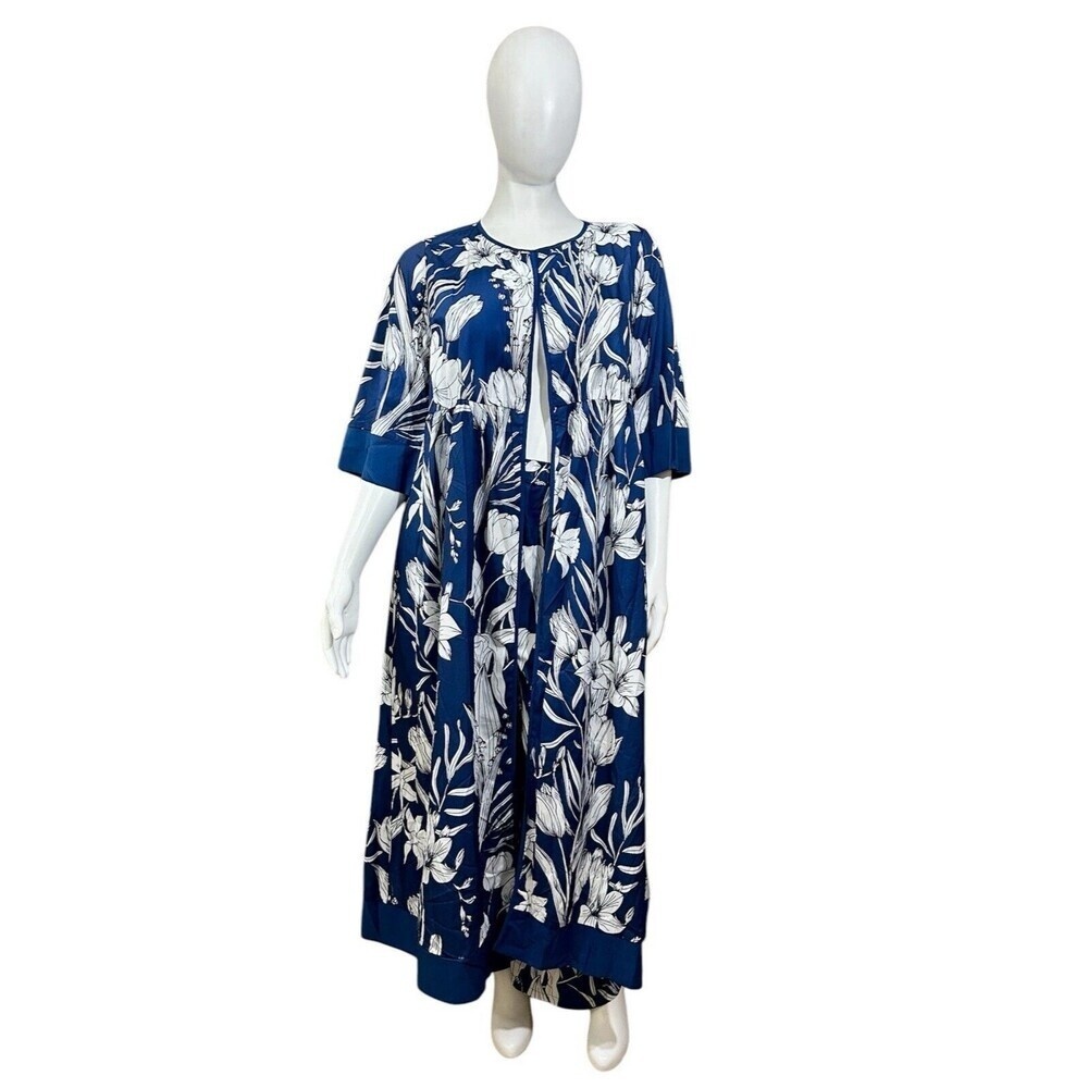 NWOT SHEIN Kimono & Wide Leg Pants 1X  Blue Floral Print 2 Piece Set